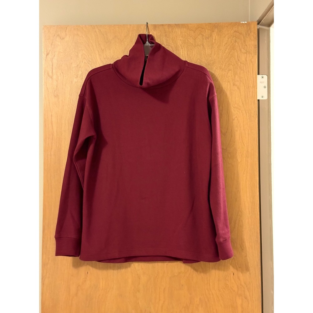 Lands End Womens Burgundy Waffle Knit Turtleneck Top Long Sleeve Medium